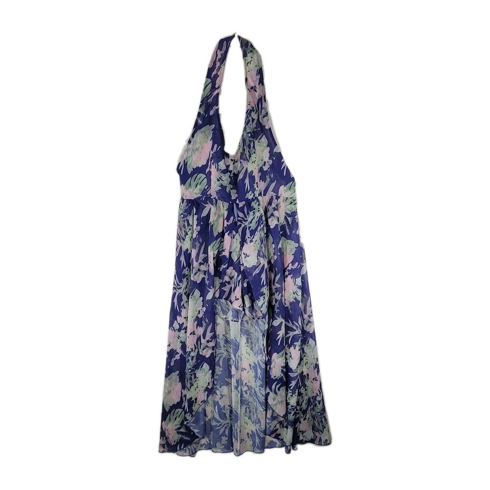 Floral Halter Romper Maxi Dress High Low Built In Shorts Purple Pink  Size M